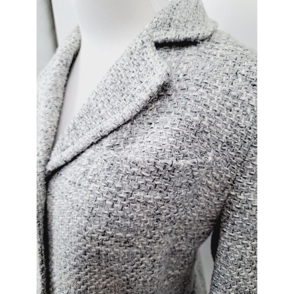 Talbot's Cotton Blend Tweed Coat Women's 10 Grey Metallic White Tweed Mid Length - Picture 3 of 9